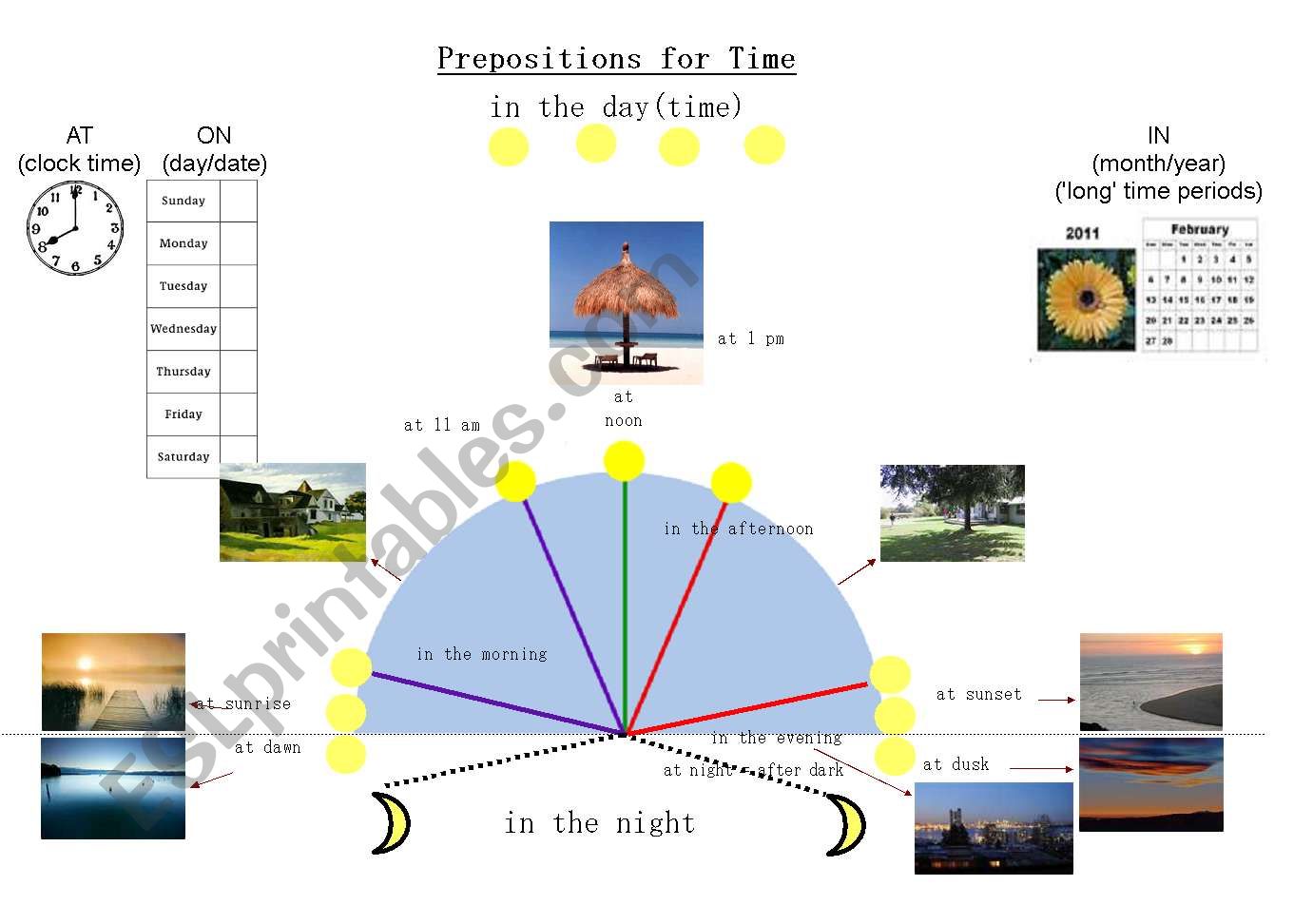 Prepositions For Time worksheet
