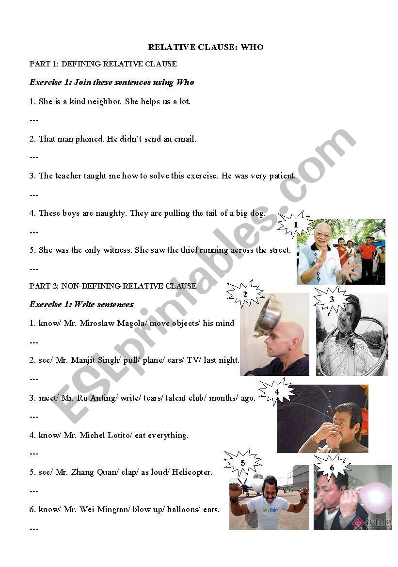 Relative clause - who worksheet