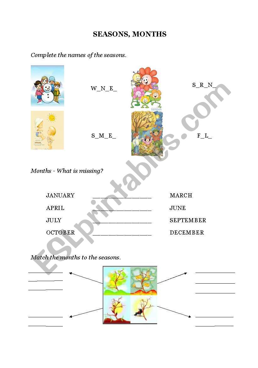 Seasons, months worksheet