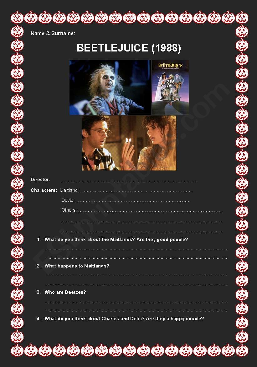 Beetlejuice Movie Study Questions & Answer Key