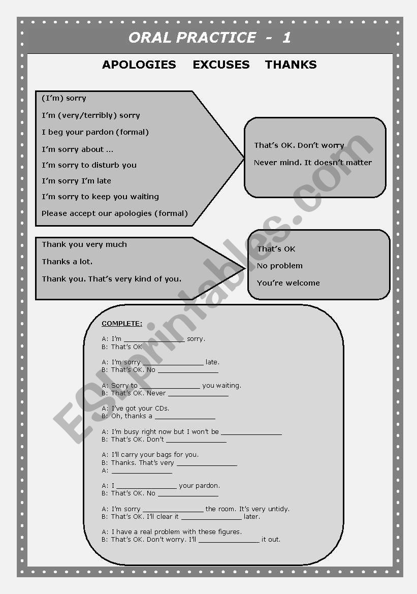 ORAL PRACTICE worksheet