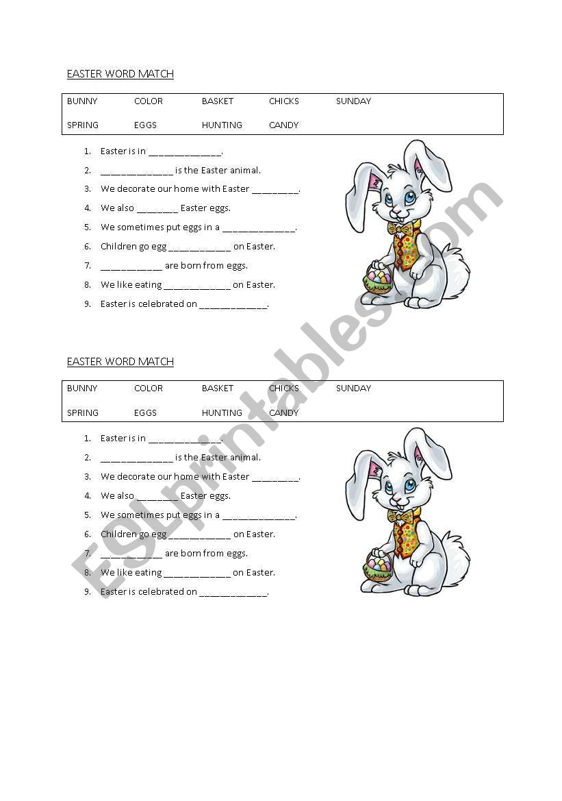 Easter word match worksheet