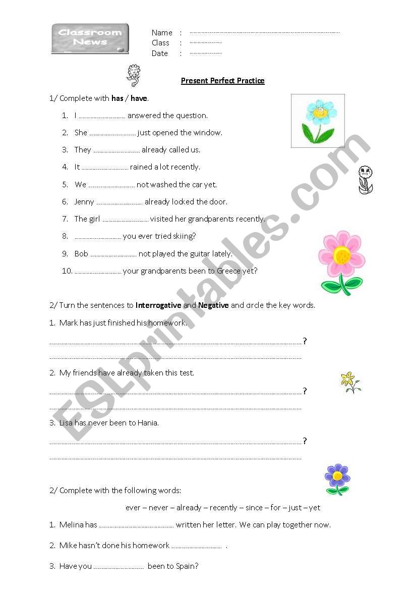 Present Perfect practice worksheet