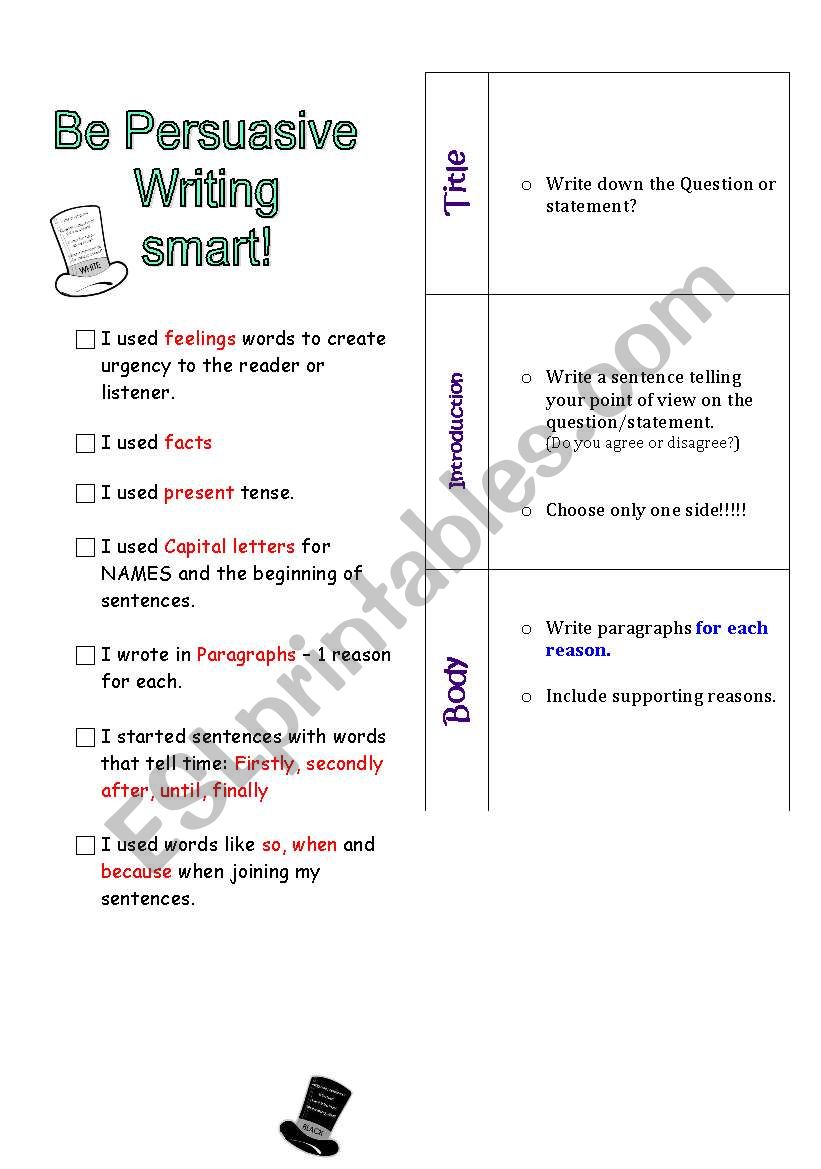Persuasive writing bookmark worksheet