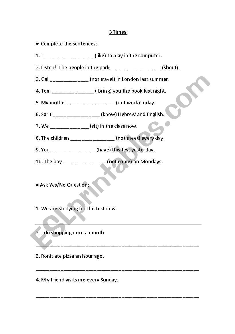 3times worksheet