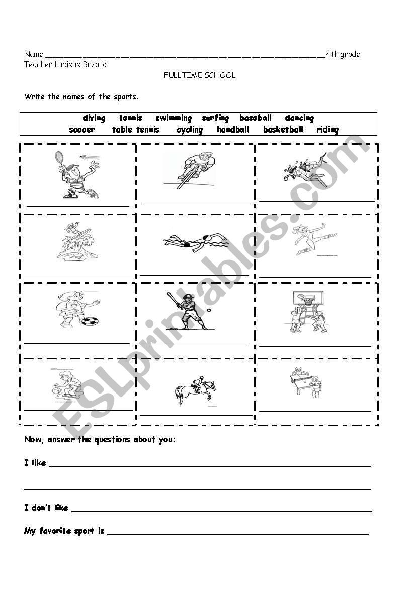 Sports worksheet