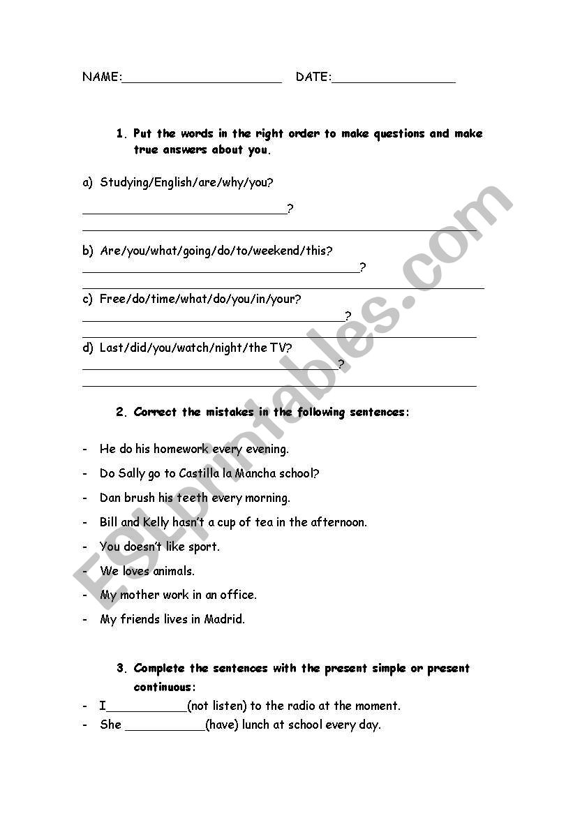 Exam 1º and 2º Secondary. worksheet