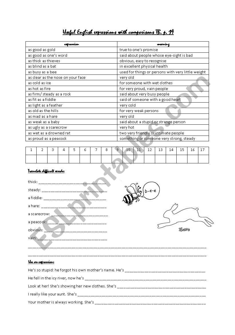 expressions with comparisons worksheet