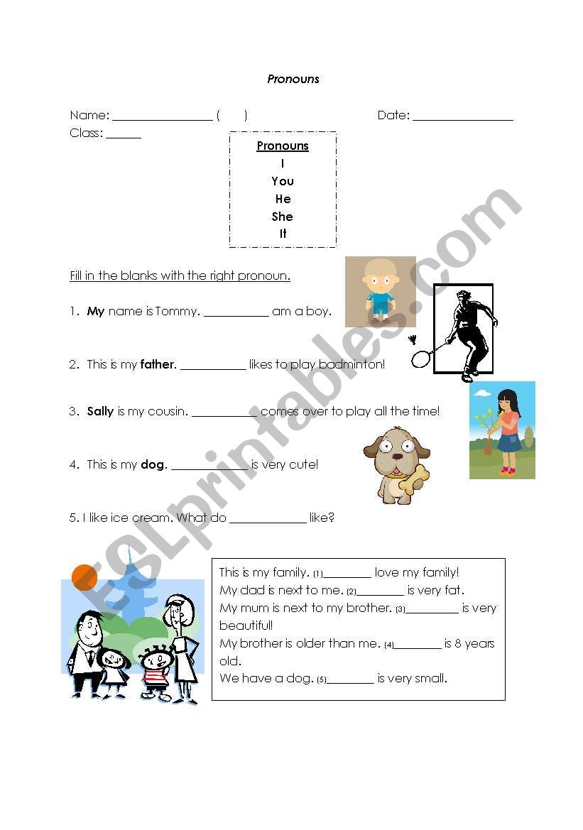 pronouns worksheet