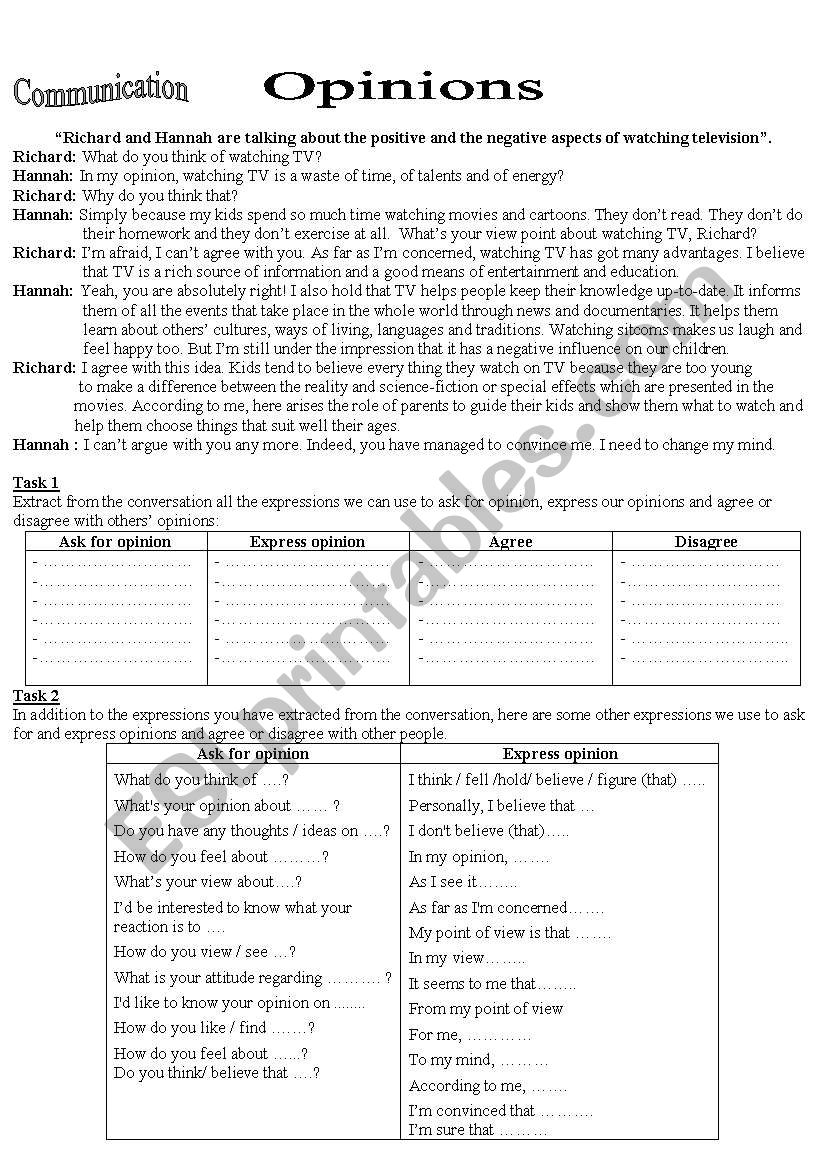 opinions worksheet