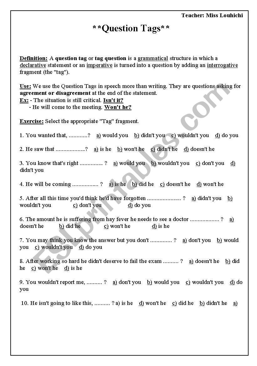 Question Tags worksheet