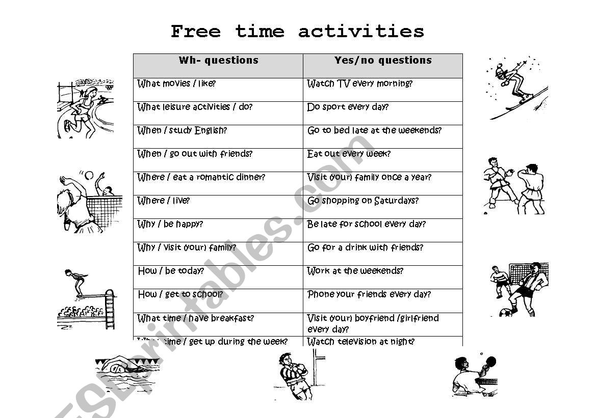 Free time activities worksheet