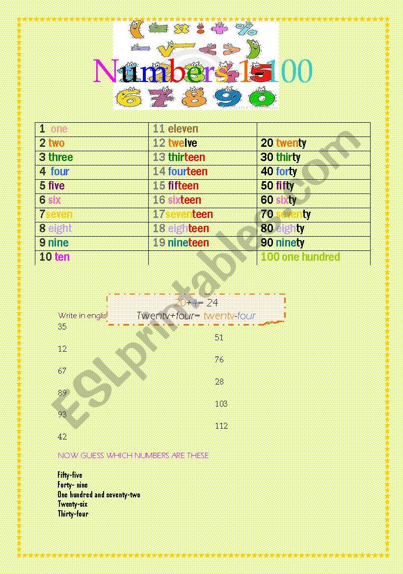 numbers 1-100 worksheet