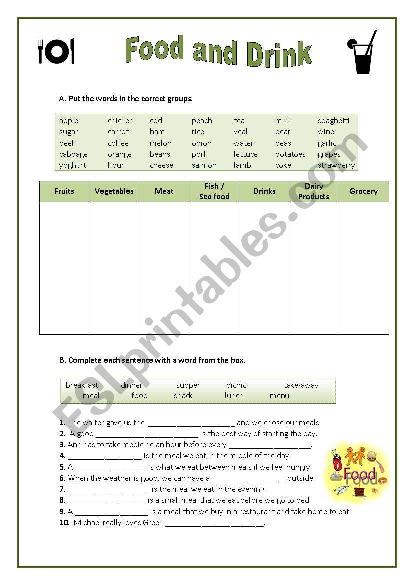 Vocabulary Worksheet: Food and Drink