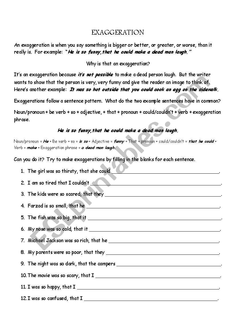 Exaggeration Practice worksheet