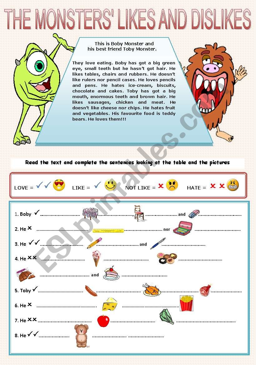 THE MONSTERS LIKES AND DISLIKES (full editable!)