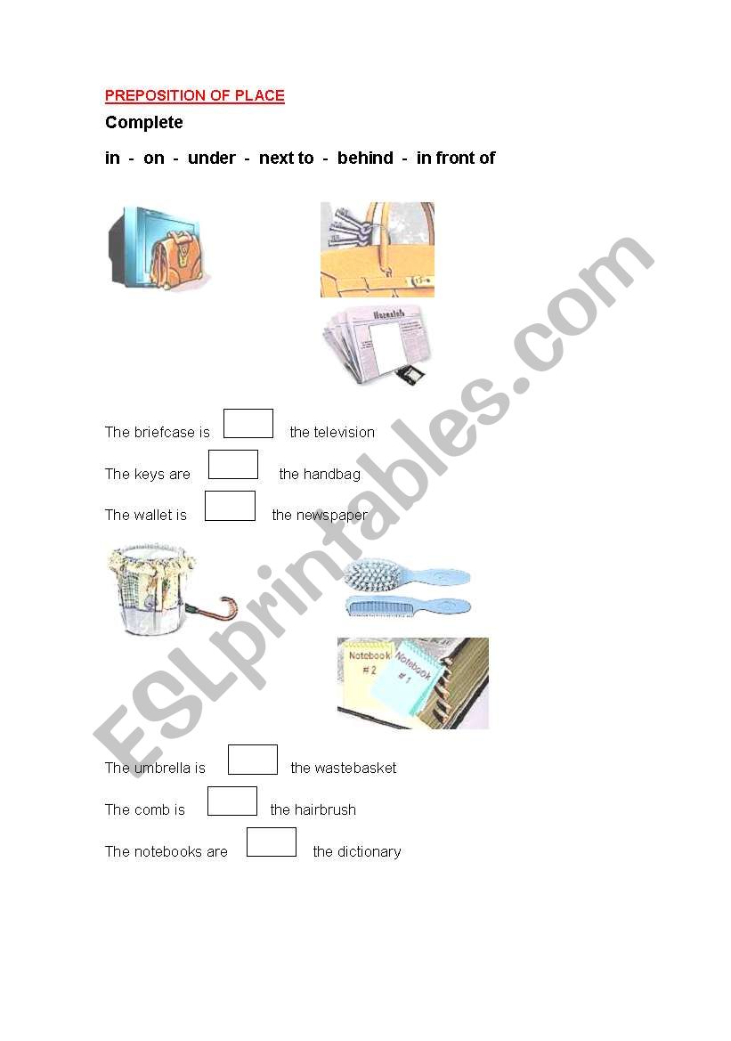 PREPOSITION OF PLACE worksheet