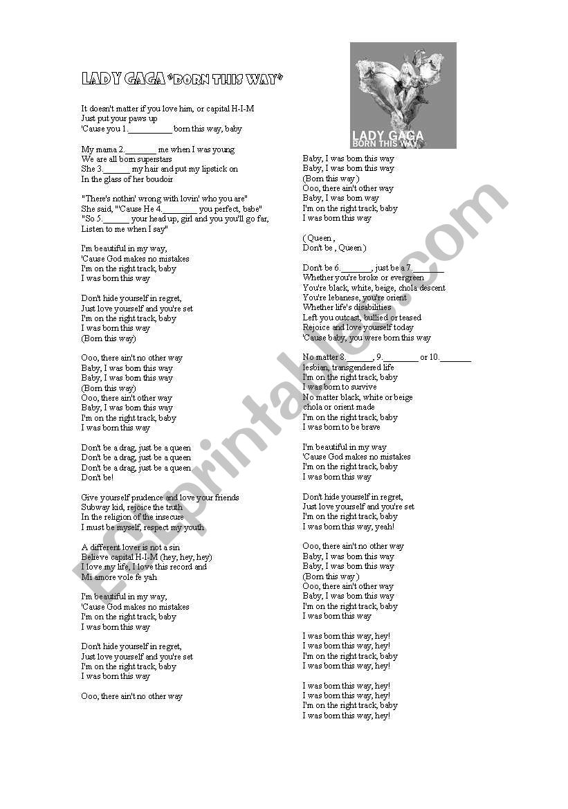 Lady Gaga - Born this way worksheet