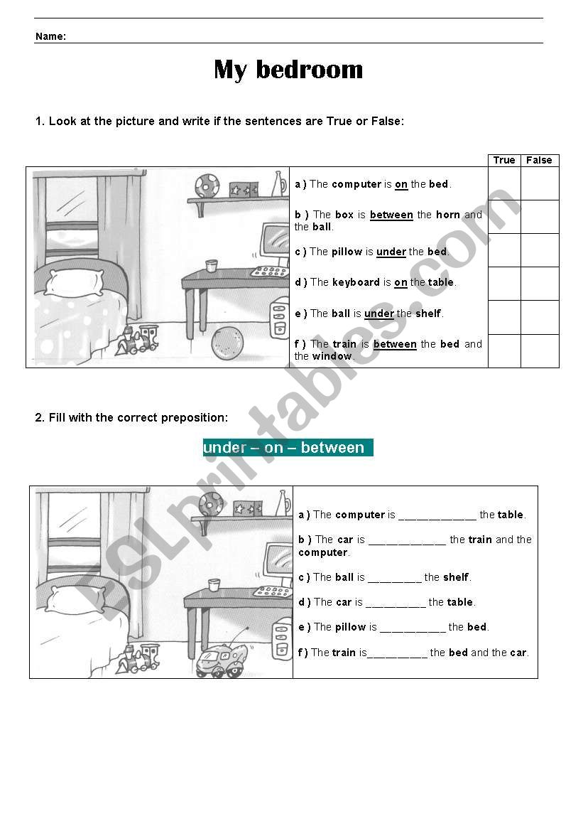 My bedroom worksheet