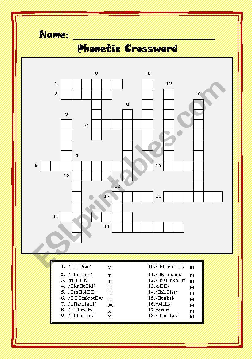 Phonetic Crossword! with KEY worksheet