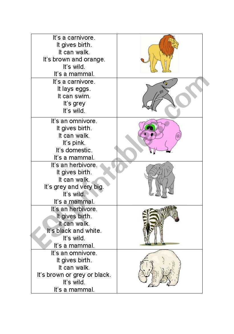 Animals Cards Guessing Game worksheet