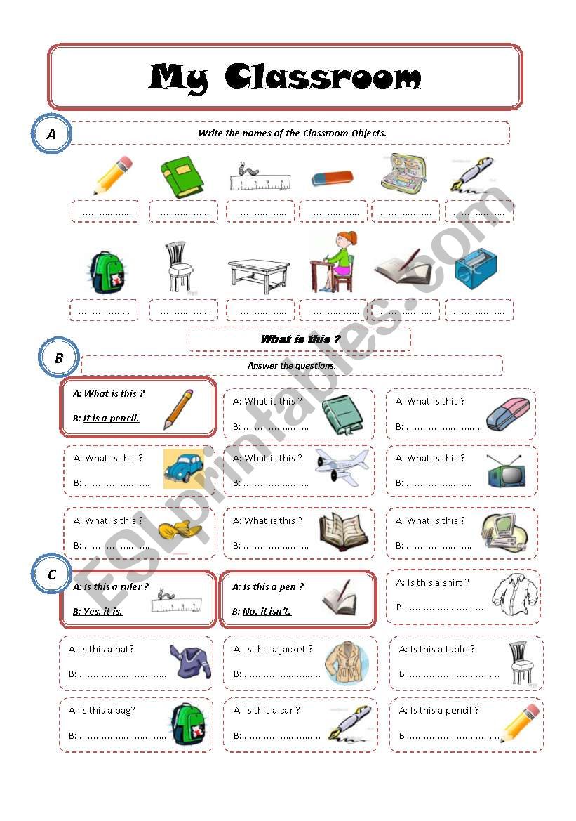 Classroom Objects worksheet