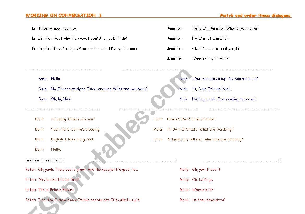 WORKING WITH DIALOGUES 1 worksheet