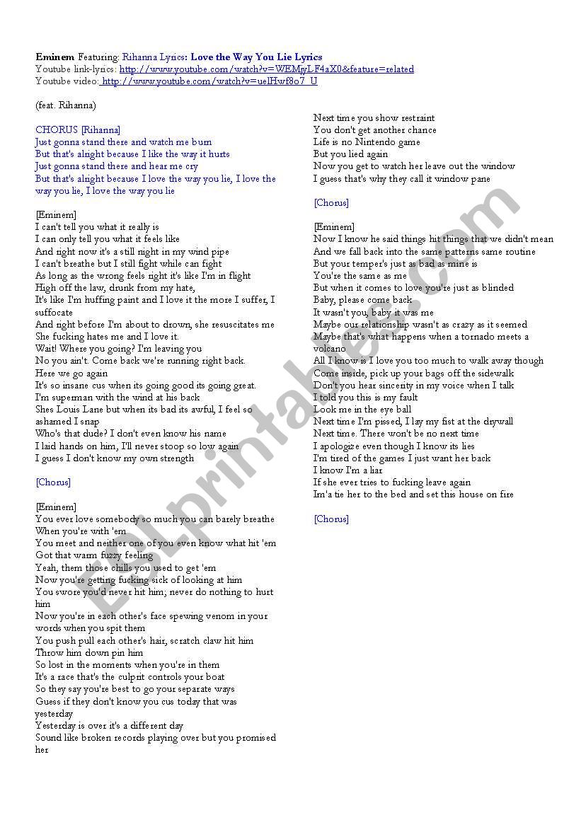 Eminem – Love the Way You Lie Lyrics