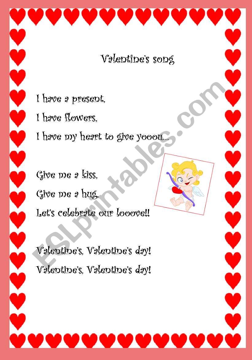Valentines song worksheet