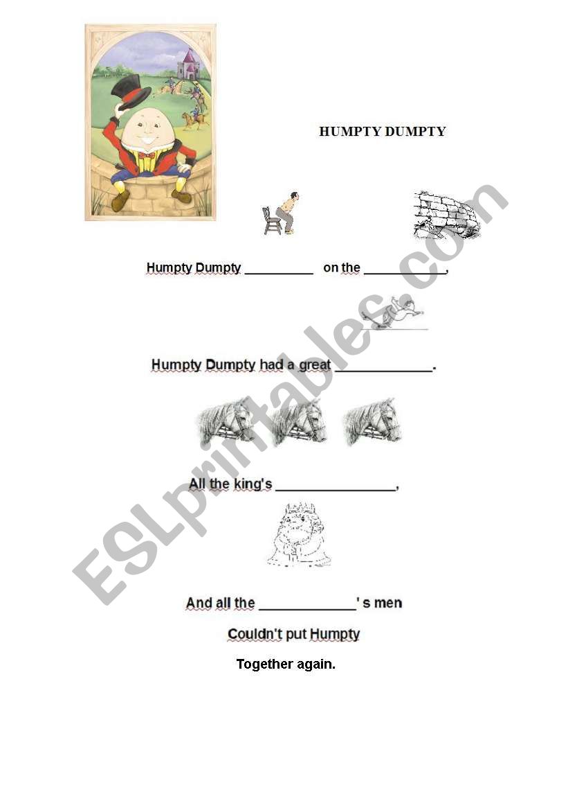 nursery rhyme, HUMPTY DUMPTY worksheet