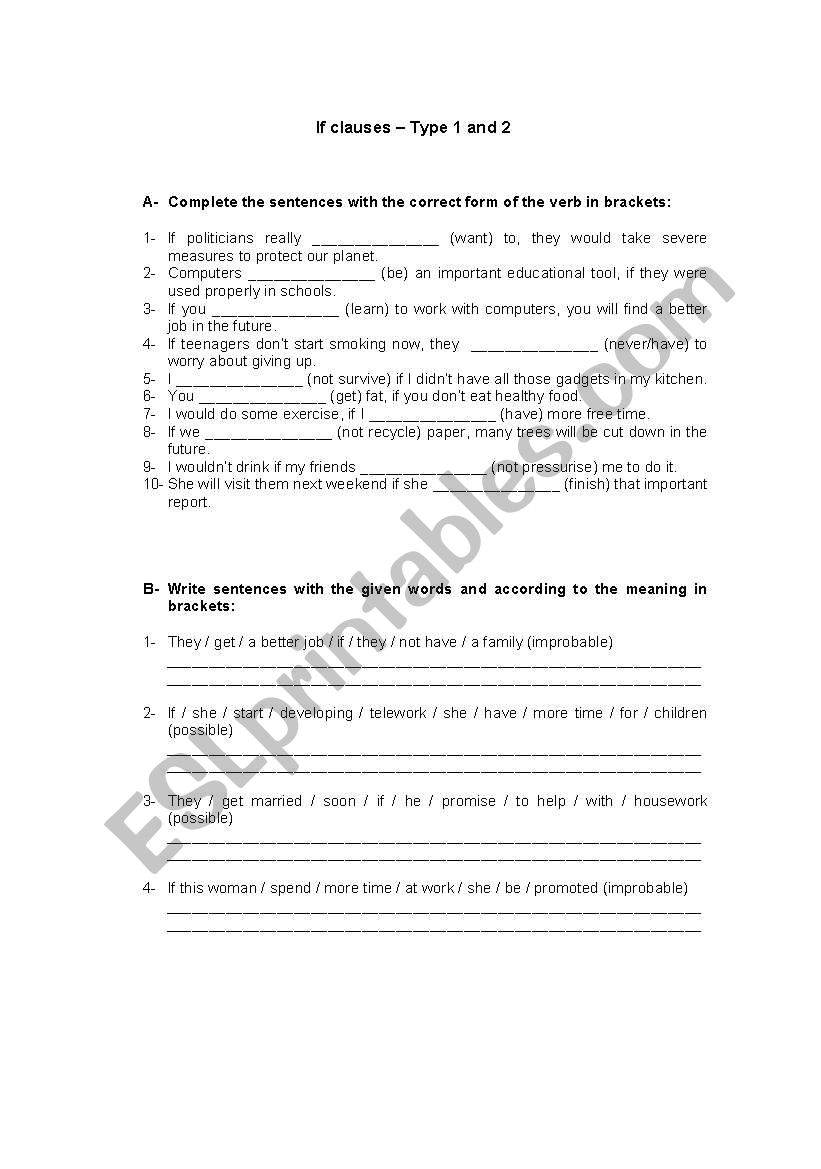 Conditional sentences worksheet