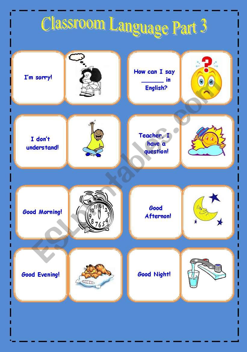 Classroom Language Domino Part 3 out of 3