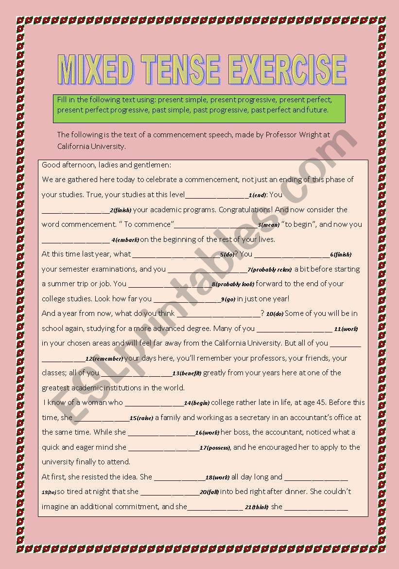 Mixed tense exercise worksheet