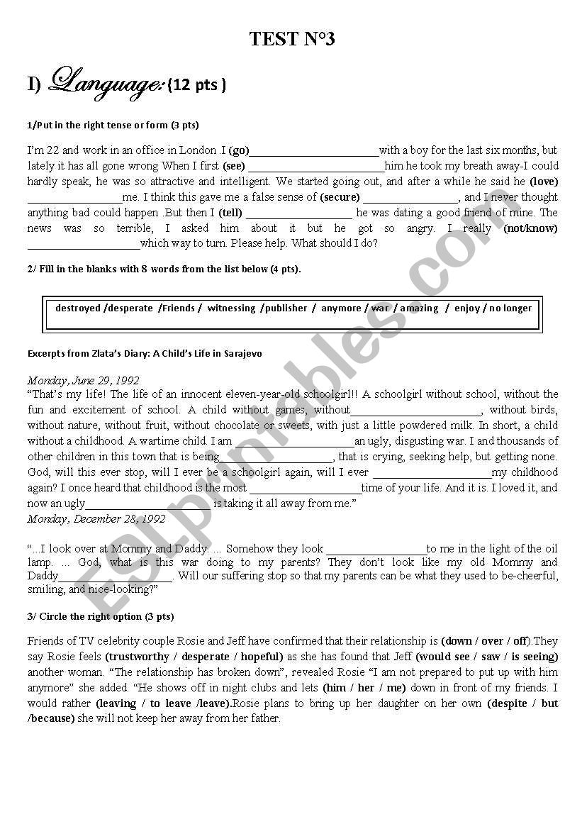 test n3 for 1rst year pupils + lstening + tapescript; 