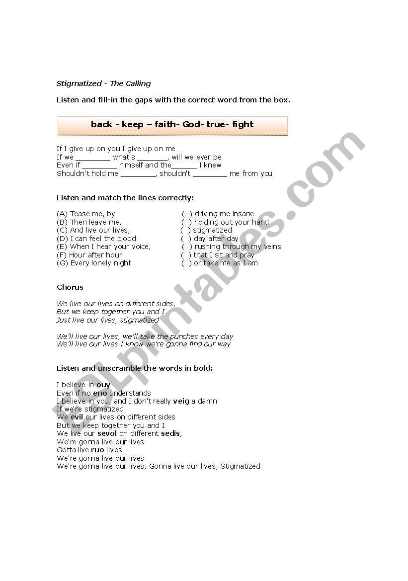 Stigmatized -The Calling worksheet