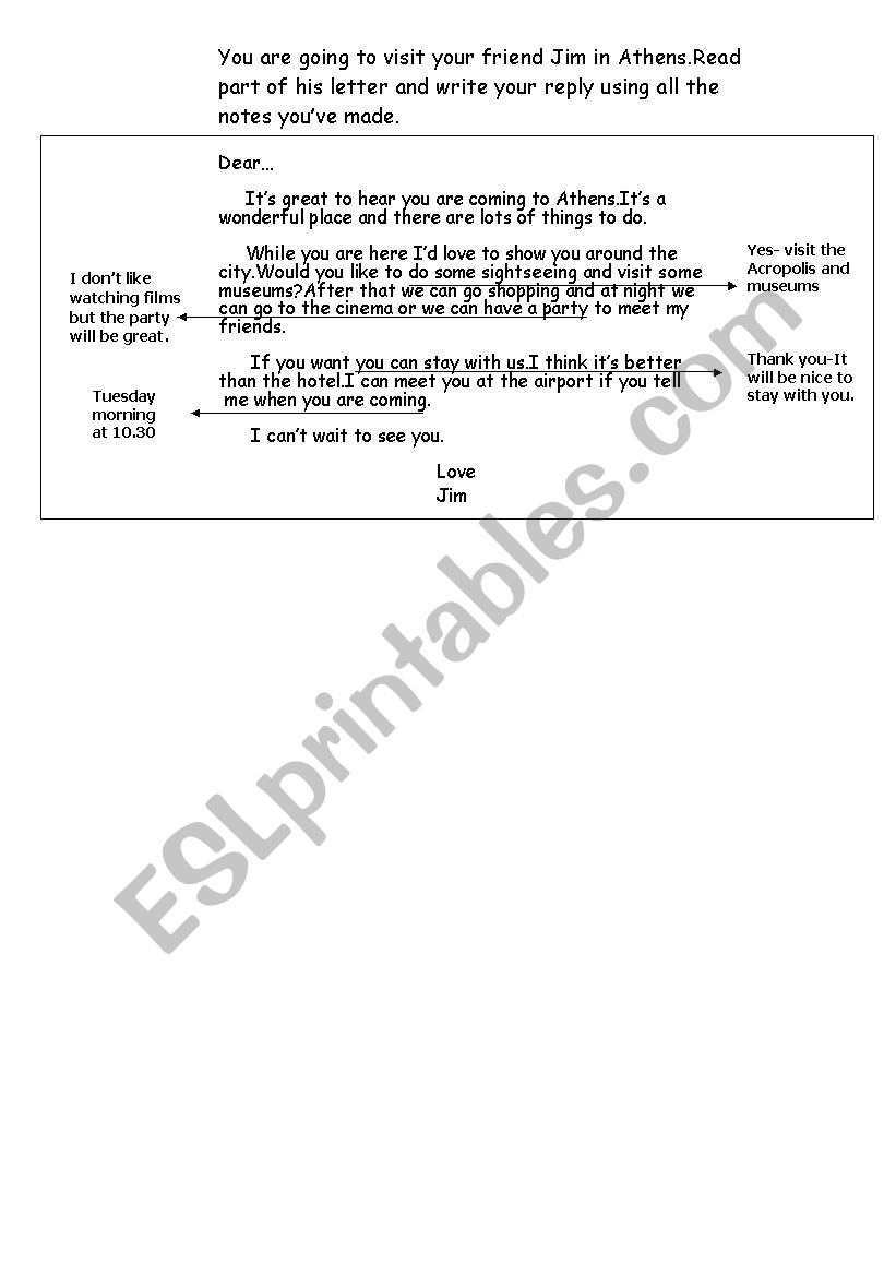 Writing -Informal letter worksheet