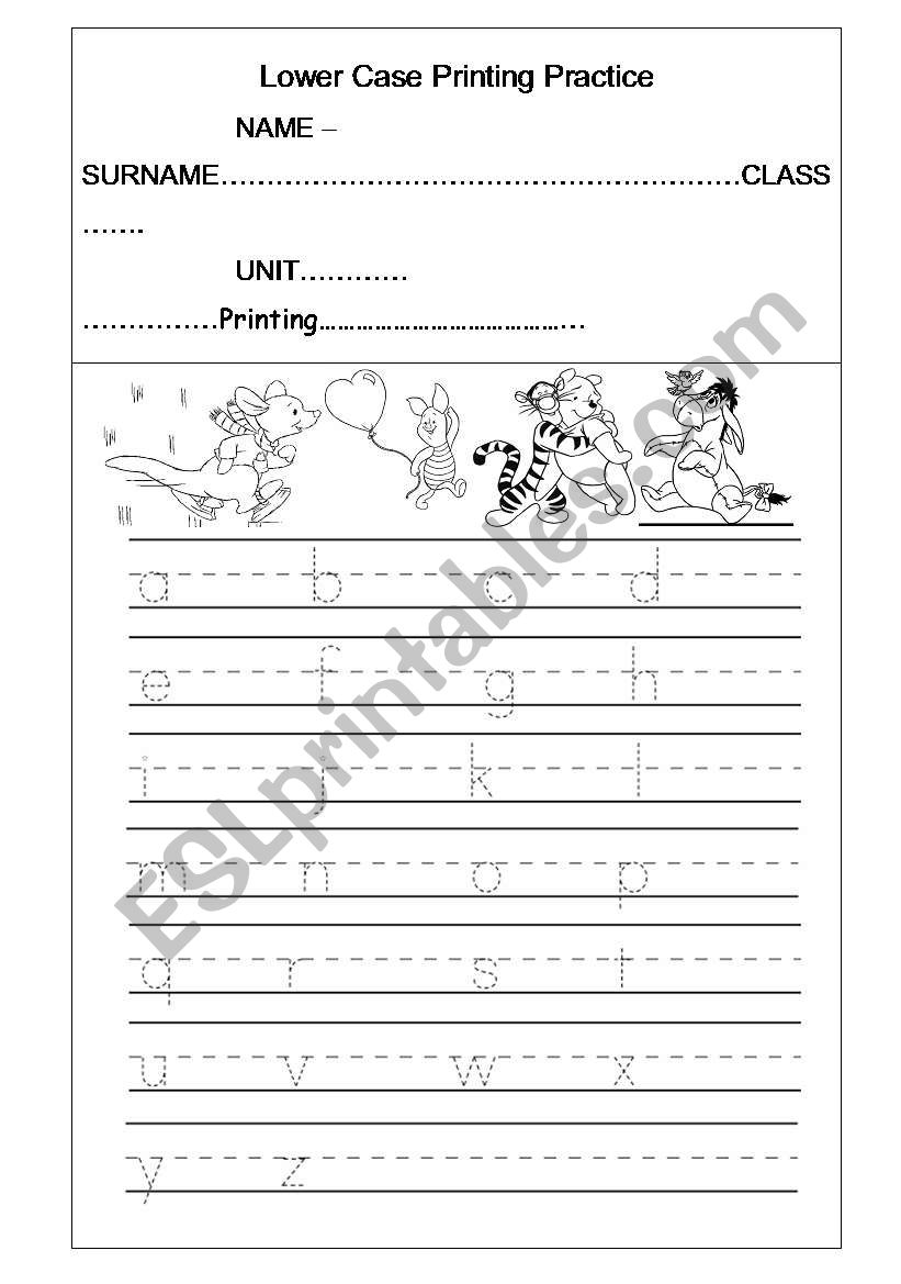 Lower Case Printing Practice worksheet