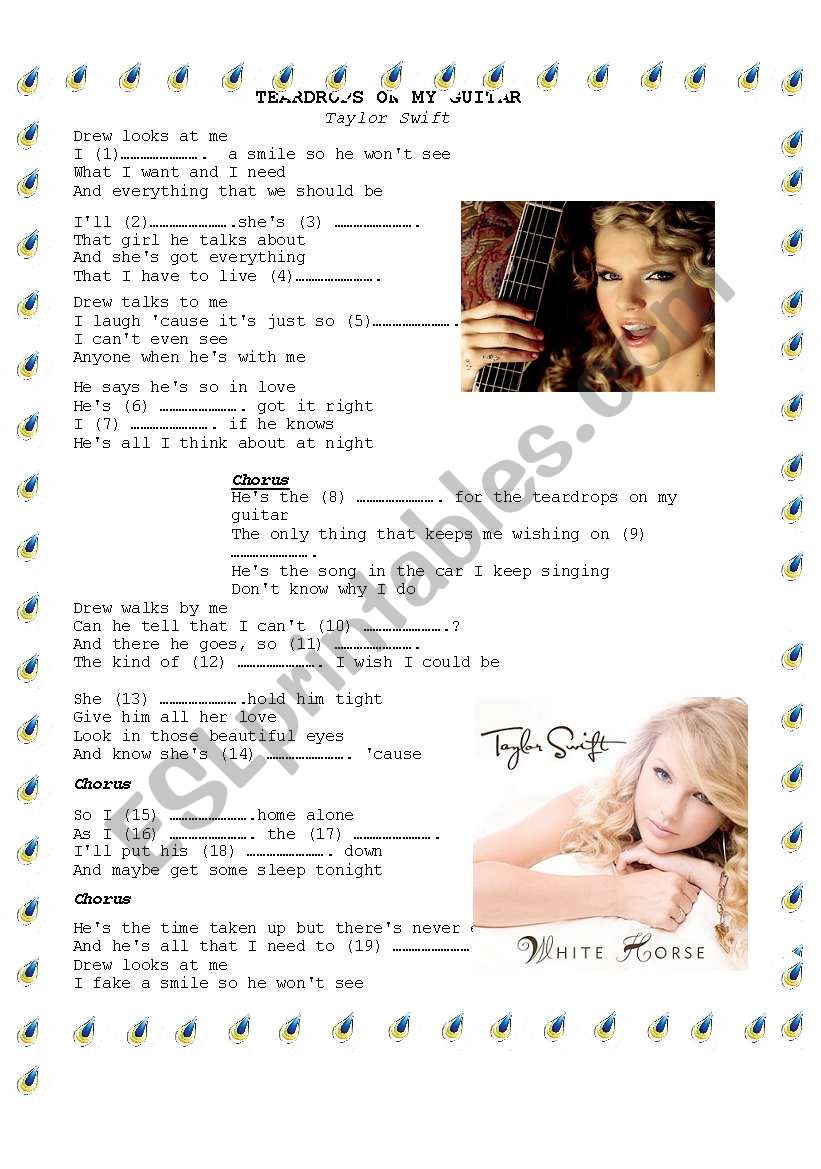 Teardrops on my guitar worksheet