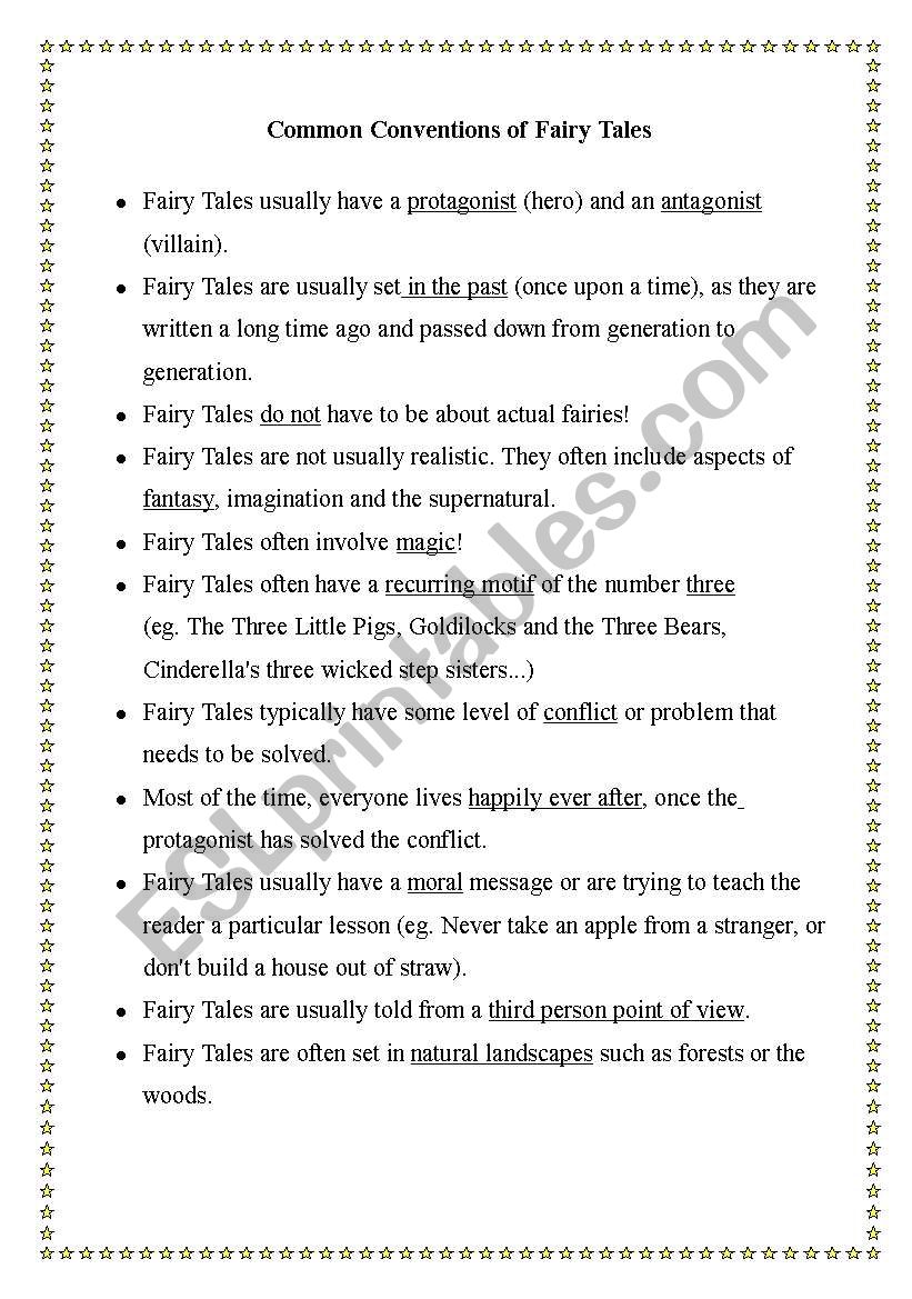Conventions of Fairy Tales worksheet