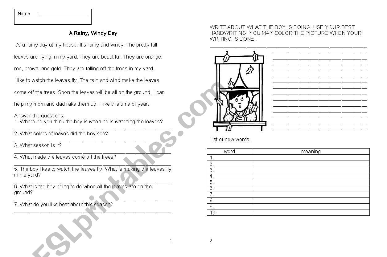 A RAiny Day worksheet