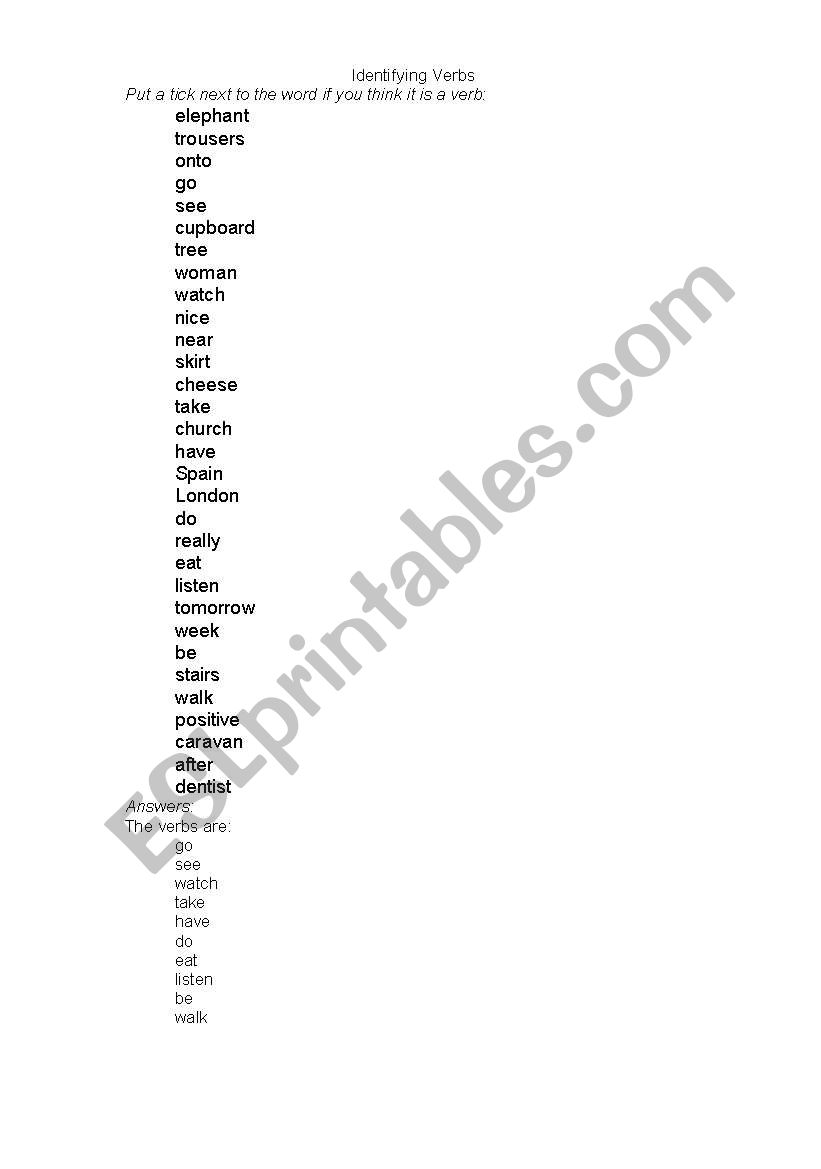 identifying verbs worksheet