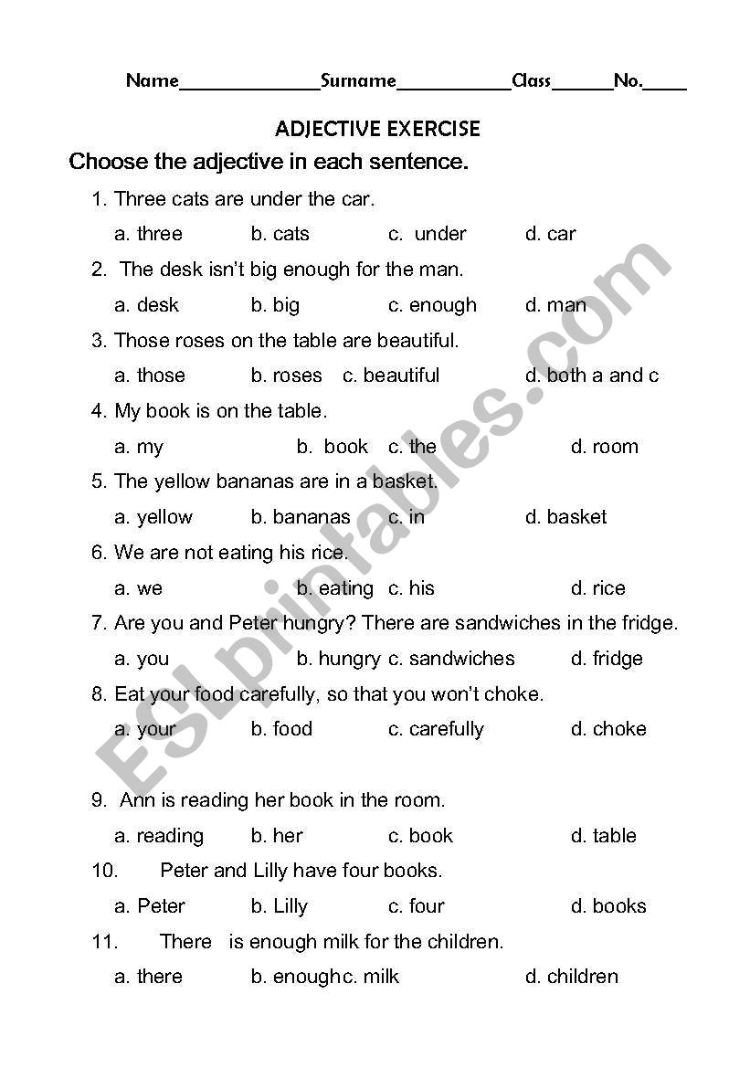 Adjective Exercise worksheet