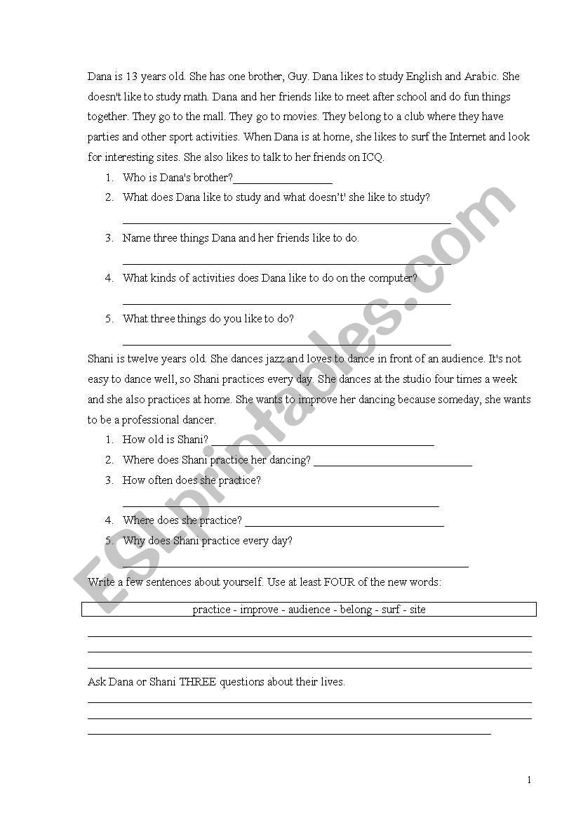 short stories worksheet