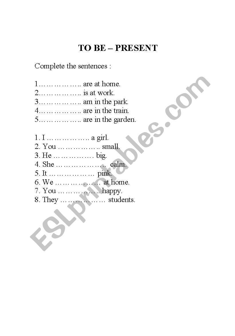 TO BE exercice worksheet