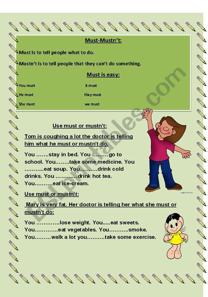 using must & mustnt worksheet