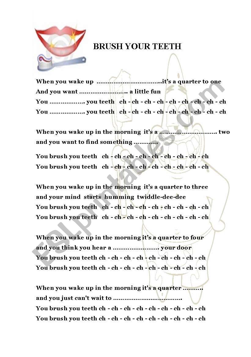 Brush your teeth kids song worksheet