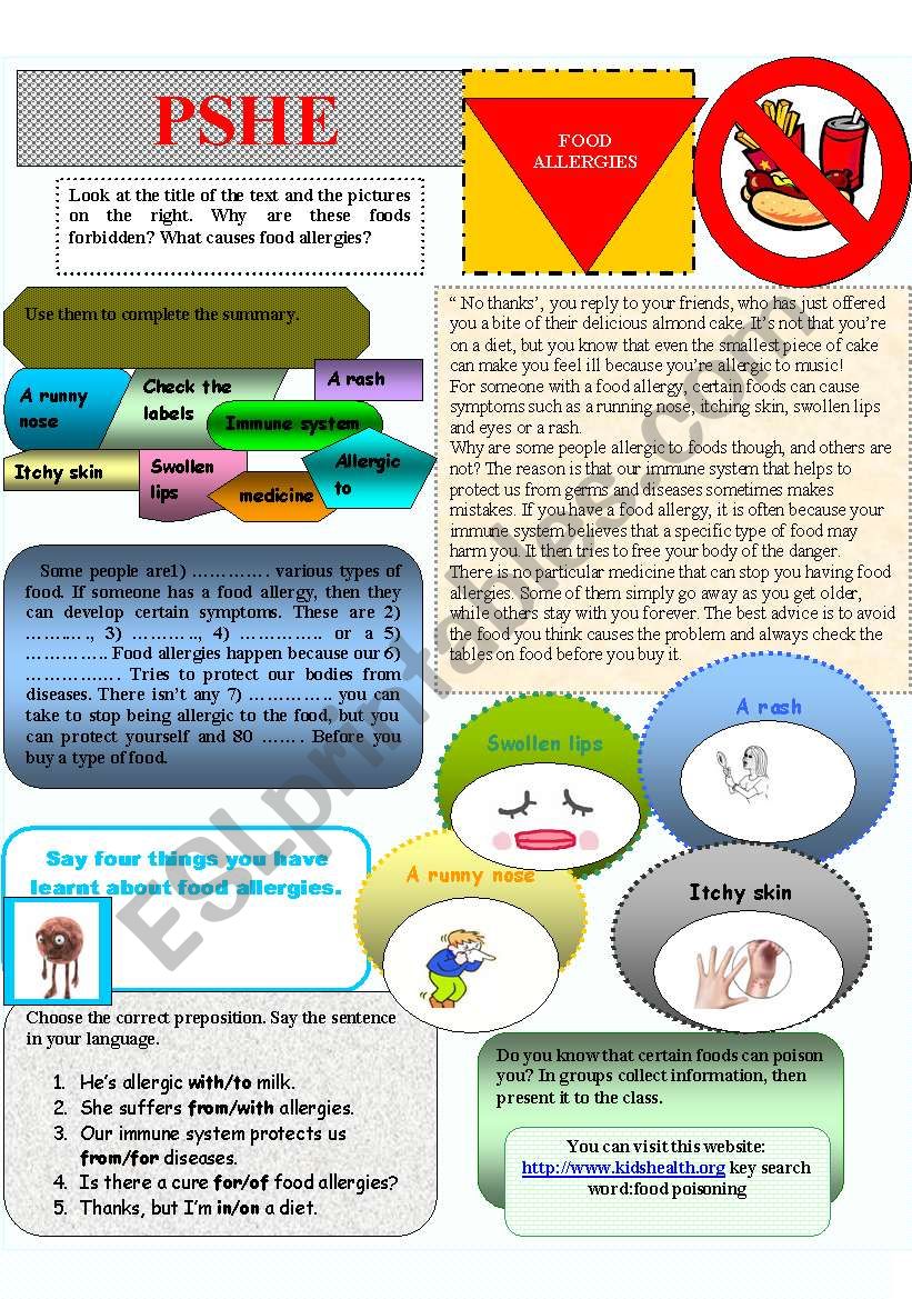 Food allergies worksheet