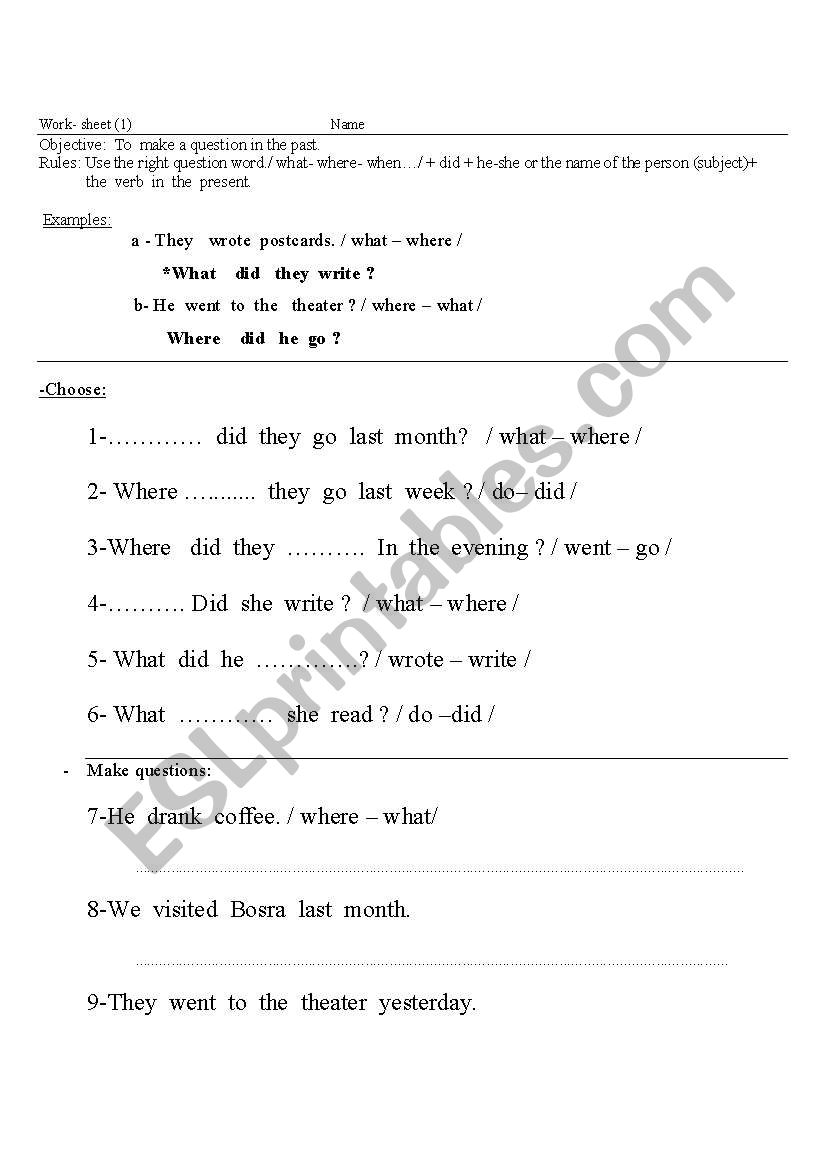 Forms of Past  Sentence worksheet