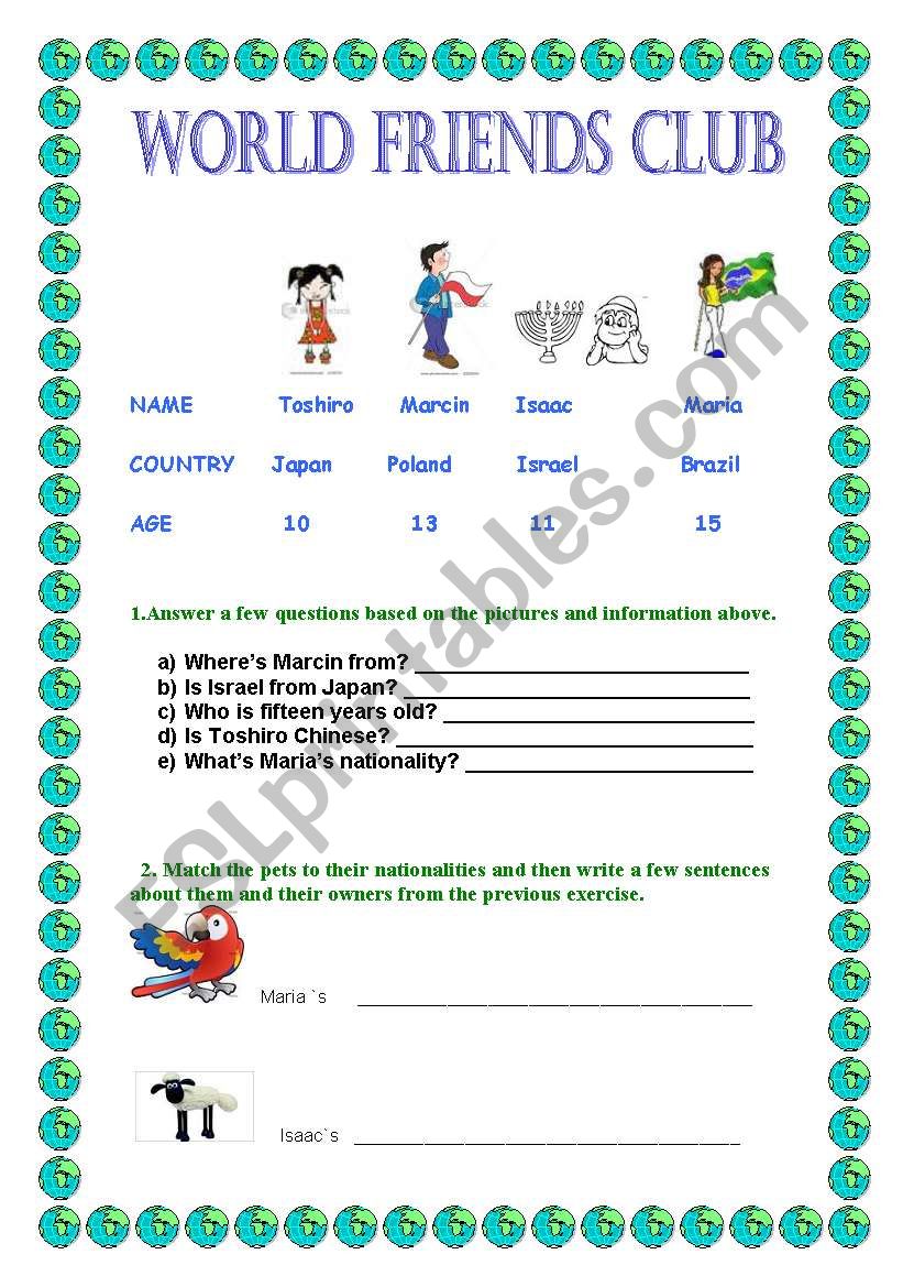 World Friends Club worksheet