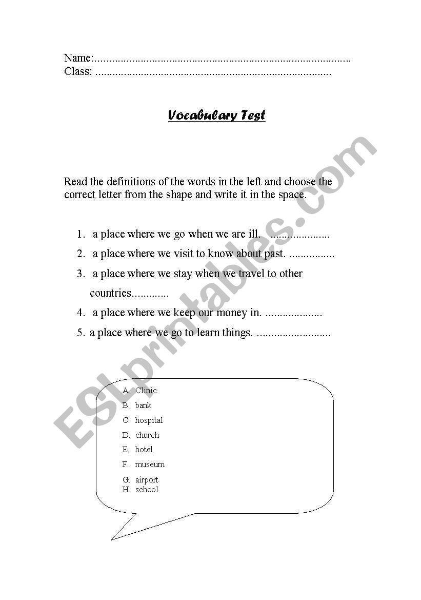 vocabulary Test worksheet